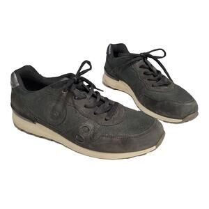 Ecco Retro Low Top Metallic Black Leather Sneakers Size 39 EU 8.5 US